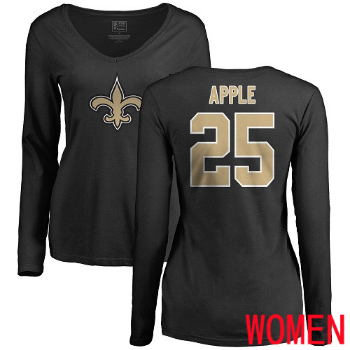 New Orleans Saints Black Women Eli Apple Name and Number Logo Slim Fit NFL Football #25 Long Sleeve T Shirt->nfl t-shirts->Sports Accessory